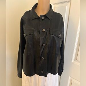 ZARA Women’s Black Faux Leather Jacket Size Small Oversized Lightweight Jacket